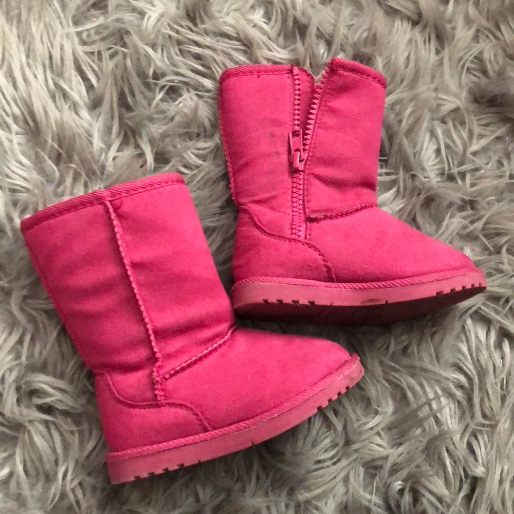 Pink fuzzy boots size 6.